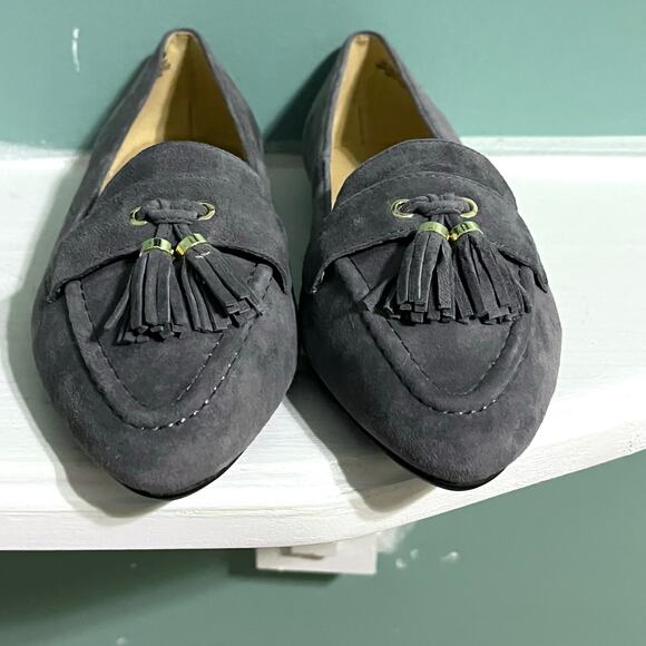 Talbots Francesca Suede Driving Flats tassel 6.5 Gray Loafers Preppy Old Money - Picture 5 of 9